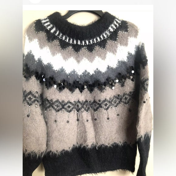 Anthropologie Sweaters - ANTHROPOLOGIE SLEEPING ON SNOW Wool Blend Black Gray & Tan Sweater  Size XS